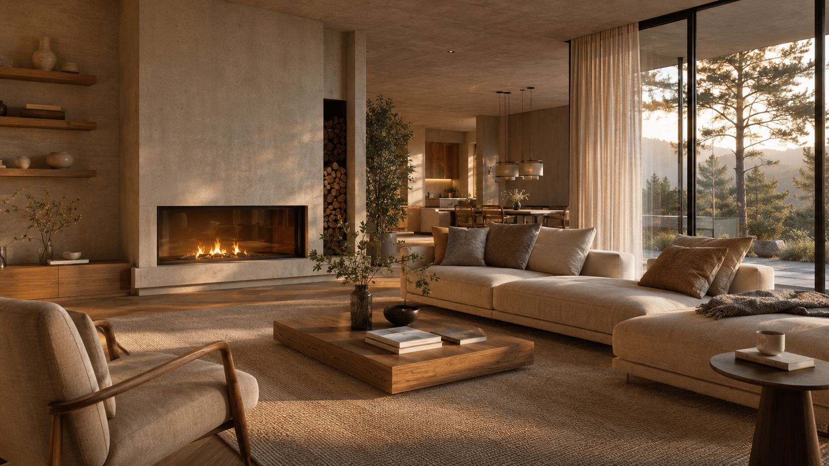 Modernes Wohnzimmer mit Kamin